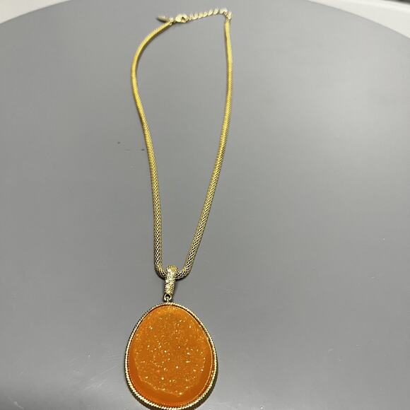 Wendy Williams Necklace Orange Gold Tone Pendant Adjustable Chain Womens Jewelry - Picture 4 of 8